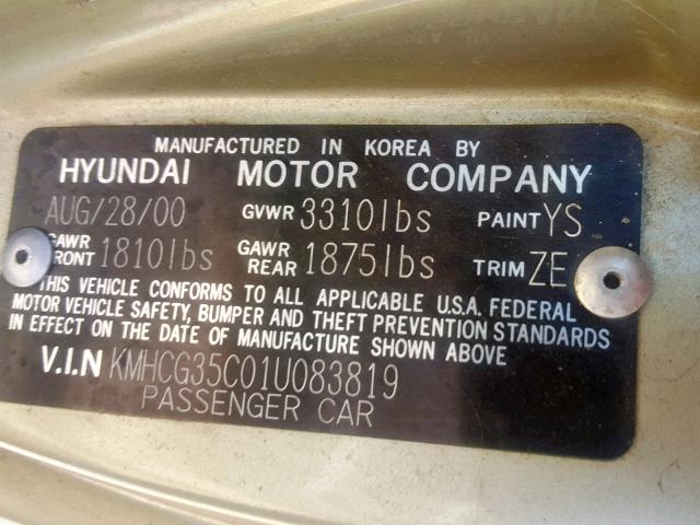 KMHCG35C01U083819 - 2001 HYUNDAI ACCENT GS GOLD photo 10