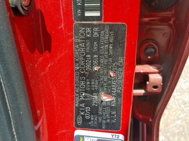 KNAFX4A8XE5112975 - 2014 KIA FORTE EX RED photo 10