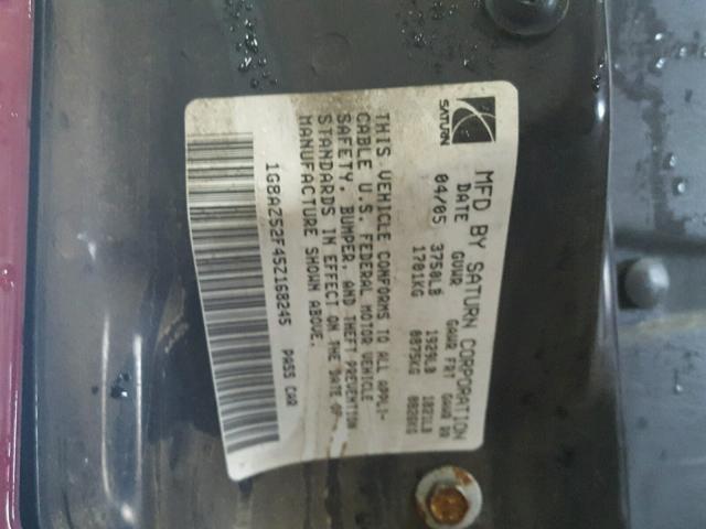 1G8AZ52F45Z168245 - 2005 SATURN ION LEVEL 勃艮第红 照片 10