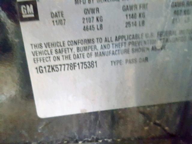 1G1ZK57778F175381 - 2008 CHEVROLET MALIBU LTZ შავი ფოტო 10