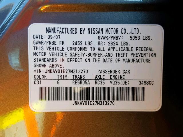 JNKAY01E27M313270 - 2007 INFINITI M35 BASE GRAY photo 10