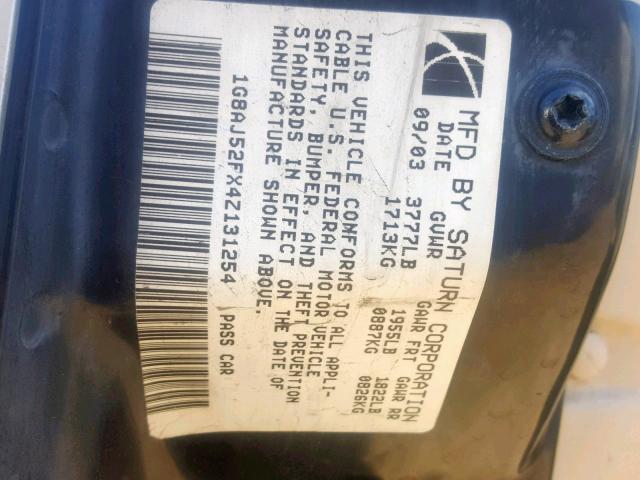 1G8AJ52FX4Z131254 - 2004 SATURN ION LEVEL BEIGE photo 10