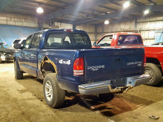 1D7HG48X73S378760 - 2003 DODGE DAKOTA QUA BLUE photo 3