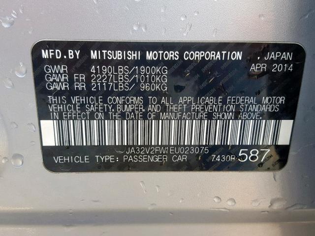 JA32V2FW1EU023075 - 2014 MITSUBISHI LANCER SE SILVER photo 10