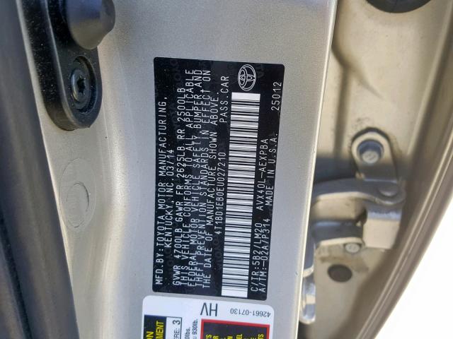 4T1BD1EB0EU027210 - 2014 TOYOTA AVALON HYB TAN photo 10