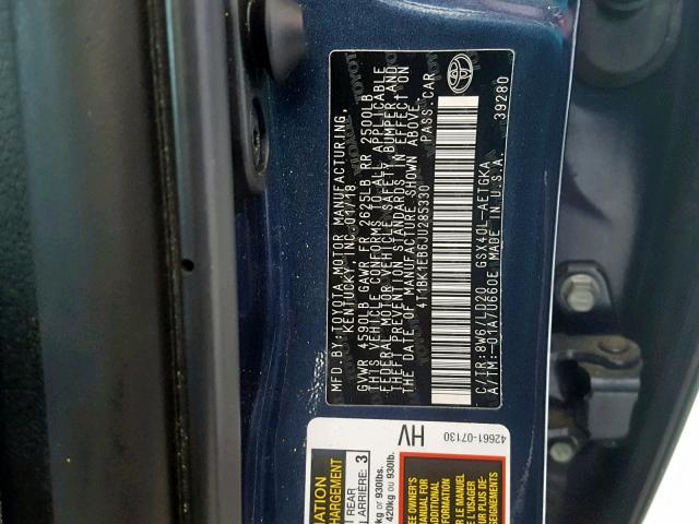 4T1BK1EB6JU285330 - 2018 TOYOTA AVALON XLE BLUE photo 10