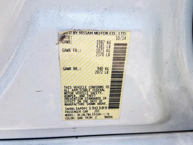 1N4BL3AP0FC190389 - 2015 NISSAN ALTIMA 3.5 WHITE photo 10