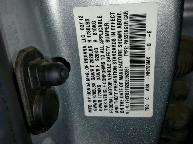 19XFB2F92CE052361 - 2012 HONDA CIVIC EXL 银色 照片 10