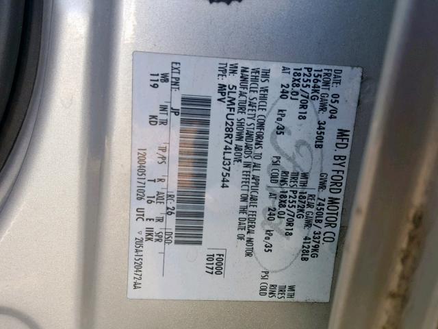 5LMFU28R74LJ37544 - 2004 LINCOLN NAVIGATOR SILVER photo 10