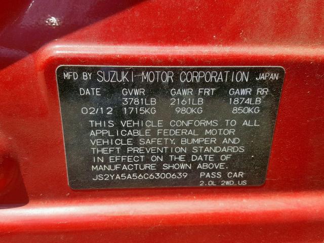 JS2YA5A56C6300639 - 2012 SUZUKI SX4 RED photo 10