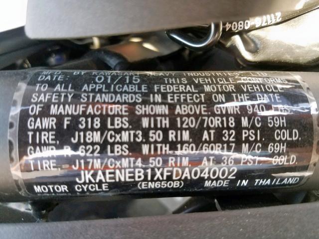 JKAENEB1XFDA04002 - 2015 KAWASAKI EN650 B WHITE photo 10