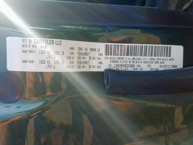 1J8HG58N48C216920 - 2008 JEEP COMMANDER 绿色 照片 10