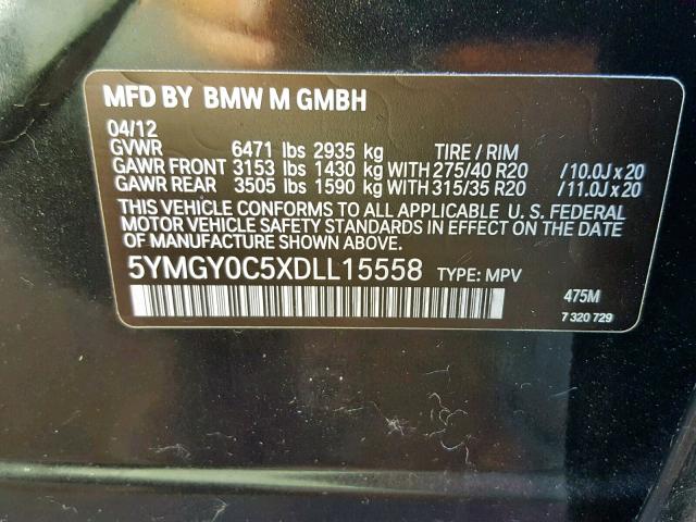 5YMGY0C5XDLL15558 - 2013 BMW X5 M BLACK photo 10