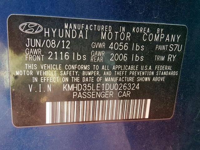 KMHD35LE1DU026324 - 2013 HYUNDAI ELANTRA GT BLUE photo 10