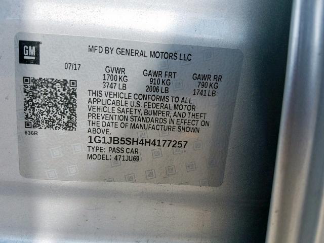 1G1JB5SH4H4177257 - 2017 CHEVROLET SONIC LS 蓝色 照片 10