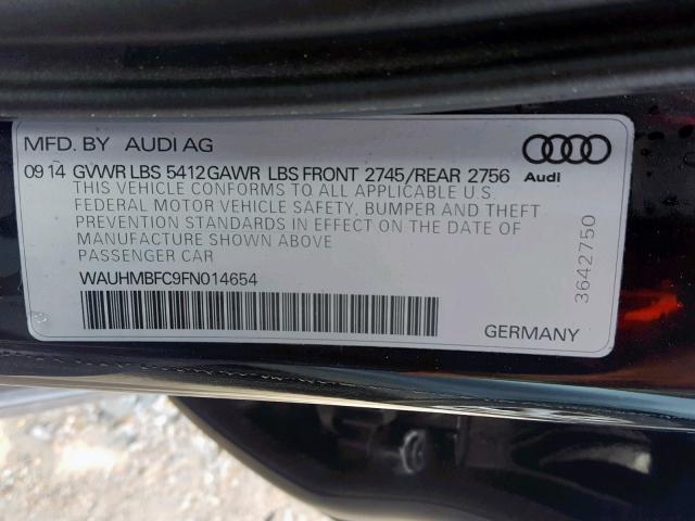 WAUHMBFC9FN014654 - 2015 AUDI A6 PRESTIG BLACK photo 10