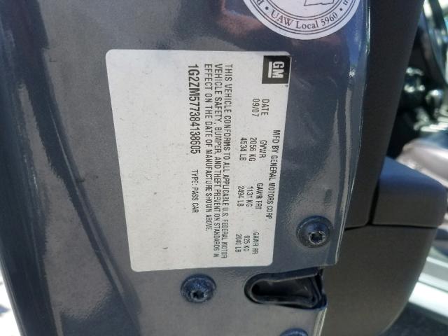 1G2ZM577384138605 - 2008 PONTIAC G6 GXP GRAY photo 10