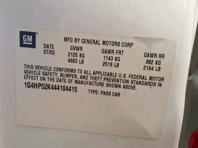 1G4HP52K444104415 - 2004 BUICK LESABRE CU WHITE photo 10