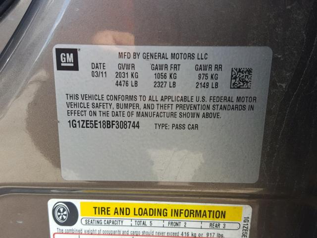 1G1ZE5E18BF308744 - 2011 CHEVROLET MALIBU LTZ ოქროსფერი ფოტო 10