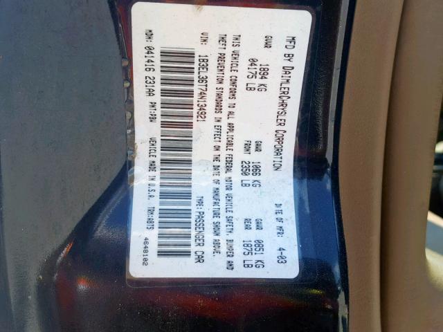 1B3EL36T74N134921 - 2004 DODGE STRATUS SE BLUE photo 10