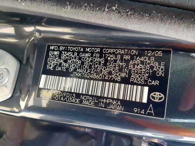 JTKKT624860147798 - 2006 TOYOTA SCION XA GRAY photo 10