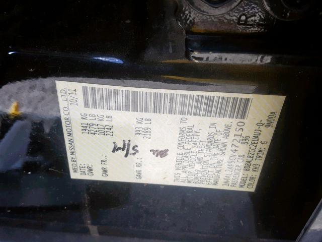 1N4AL2AP9CN472150 - 2012 NISSAN ALTIMA BAS BLACK photo 10