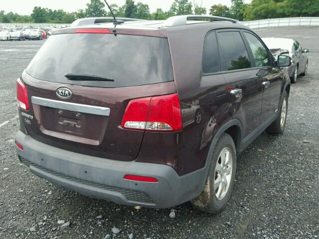 5XYKTCA63DG372579 - 2013 KIA SORENTO LX BURGUNDY photo 4