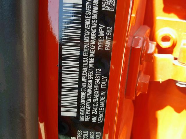 ZACCJBABXHPG43113 - 2017 JEEP RENEGADE S 橙色 照片 10