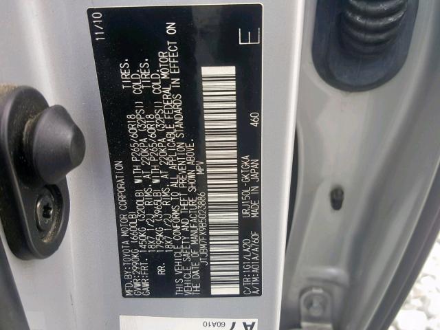 JTJBM7FX9B5023886 - 2011 LEXUS GX SILVER photo 10