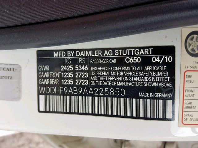 WDDHF9AB9AA225850 - 2010 MERCEDES-BENZ E 550 4MAT WHITE photo 10