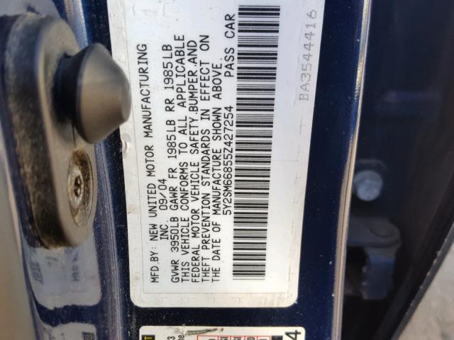 5Y2SM66855Z427254 - 2005 PONTIAC VIBE BLUE photo 10