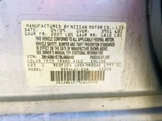 3N1AB61E79L660440 - 2009 NISSAN SENTRA 2.0 SILVER photo 10