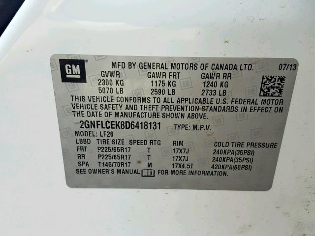 2GNFLCEK8D6418131 - 2013 CHEVROLET EQUINOX LS WHITE photo 10