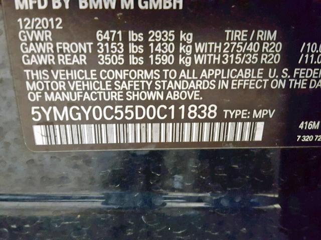 5YMGY0C55D0C11838 - 2013 BMW X5 M BLACK photo 10