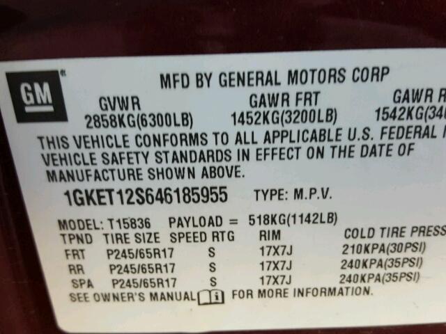 1GKET12S646185955 - 2004 GMC ENVOY XUV RED photo 10