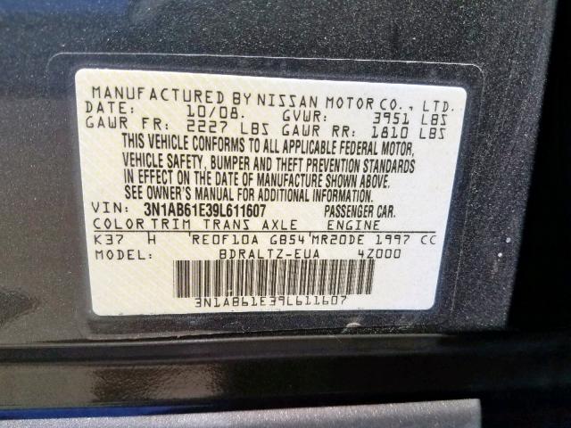 3N1AB61E39L611607 - 2009 NISSAN SENTRA 2.0 GRAY photo 10