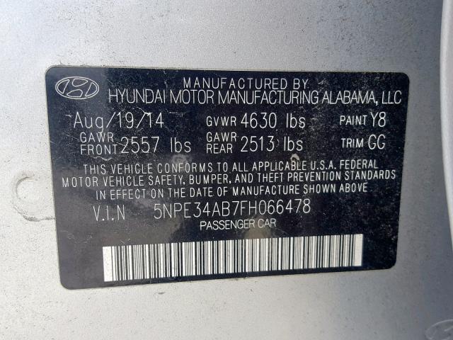 5NPE34AB7FH066478 - 2015 HYUNDAI SONATA SPO SILVER photo 10