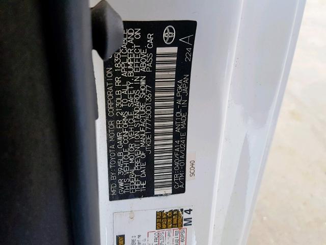 JTKDE177750013677 - 2005 TOYOTA SCION TC 白色 照片 10