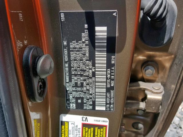 4T3ZK3BB8AU022388 - 2010 TOYOTA VENZA GOLD photo 10