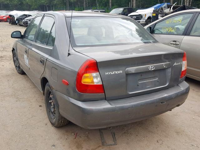 KMHCG45C42U374637 - 2002 HYUNDAI ACCENT GL GRAY photo 3