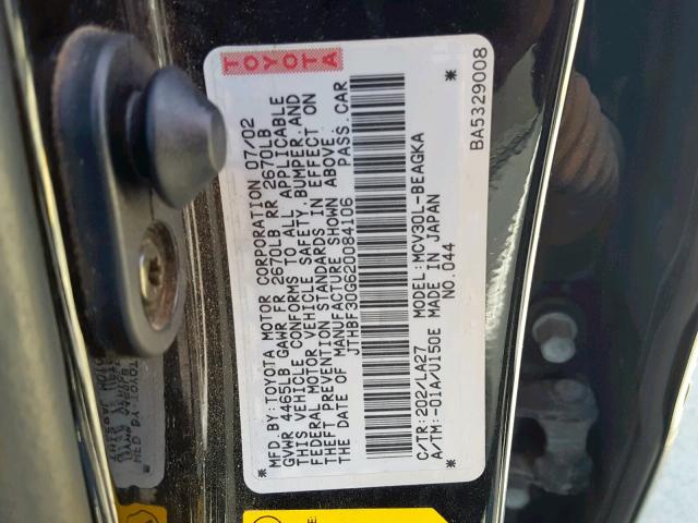 JTHBF30G620084106 - 2002 LEXUS ES 300 BLACK photo 10