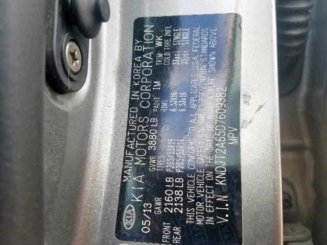 KNDJT2A65D7609382 - 2013 KIA SOUL + GRAY photo 10