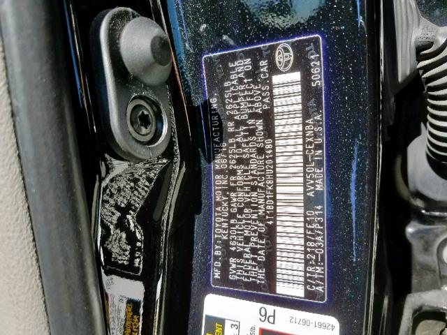 4T1BD1FK8HU201480 - 2017 TOYOTA CAMRY HYBR BLACK photo 10