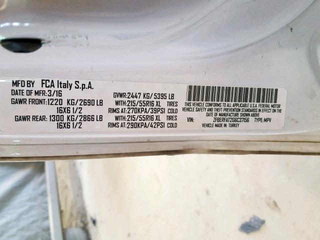 ZFBERFAT2G6C37156 - 2016 RAM PROMASTER 白色 照片 10