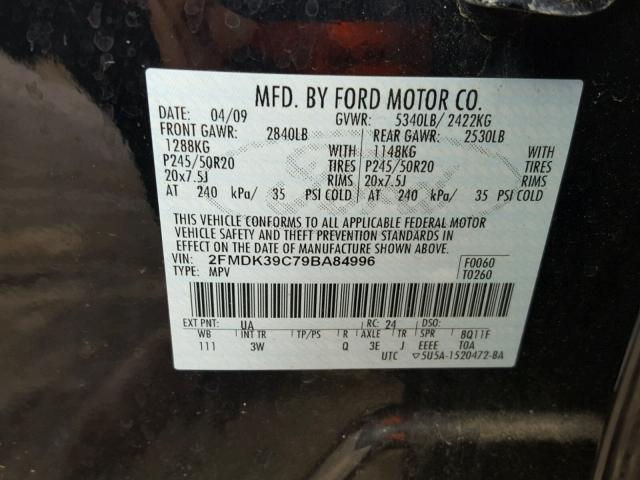 2FMDK39C79BA84996 - 2009 FORD EDGE LIMIT BLACK photo 10