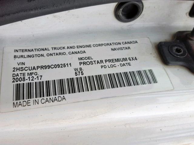 2HSCUAPR99C092511 - 2009 INTERNATIONAL PROSTAR PR WHITE photo 10