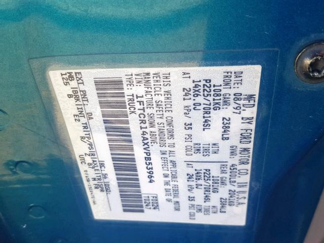 1FTCR14AXVPB53964 - 1997 FORD RANGER SUP GREEN photo 10