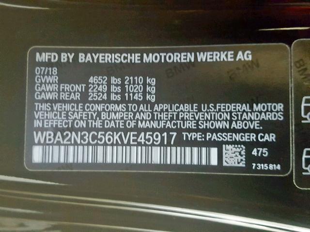 WBA2N3C56KVE45917 - 2019 BMW M240XI BLACK photo 10