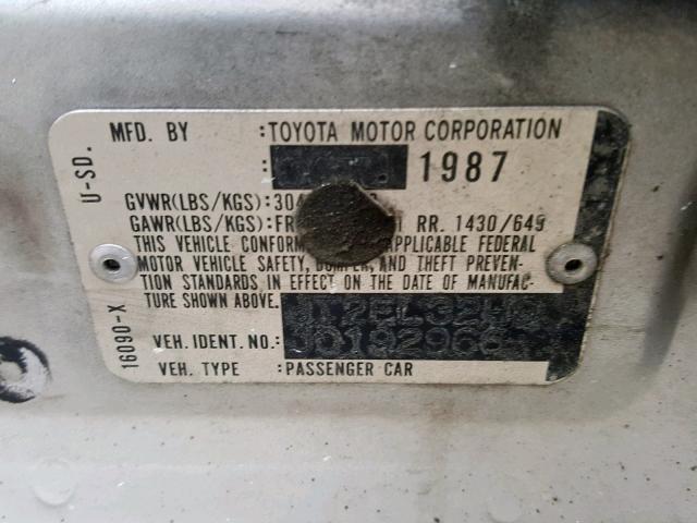 JT2EL32H9J0192966 - 1988 TOYOTA TERCEL DEL SILVER photo 10