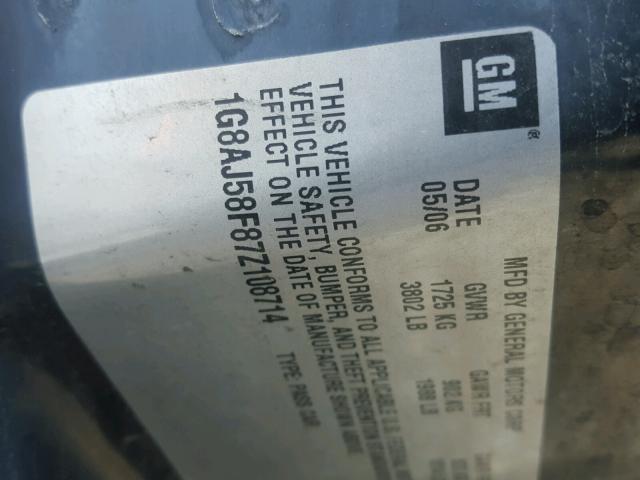 1G8AJ58F87Z108714 - 2007 SATURN ION LEVEL BLACK photo 10